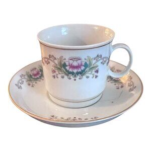 Demitasse Tea Cup and Saucer Set LILING CHINA Porcelain White Pink Rose Lotus